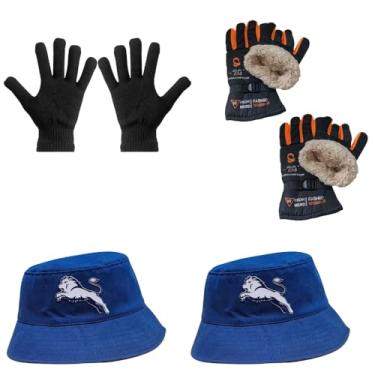 Imagem de Luva Básica, Luva de Moto Forrada, Chapeu Bucket - Kit's (1 Luva Preta + 2 Luva de Moto Laranja + 2 Chapeu Azul)