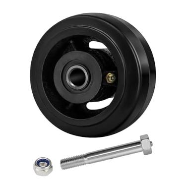 Imagem de LONGRUNFORU Rodízios industriais de 10.2 cm x 5.1 cm, piso de borracha preta na roda de ferro fundido, rolamento de rolo - furo de 1/5.1 cm, capacidade de 181 kg por roda (1 pacote)