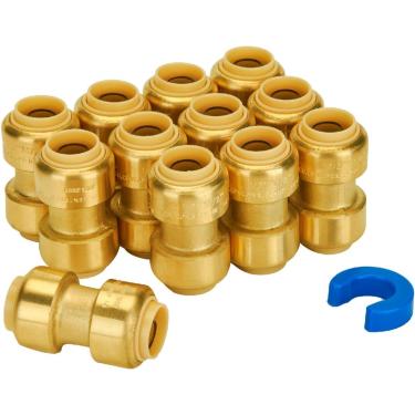 Imagem de Acoplamento de 1/2 polegada Conexões Pex 1/2 polegada 1/5.1 cm Acoplamento reto sem chumbo Latão Push-to-Connect Conexões para tubo Pex Cobre CPVC com 1 clipe de desconexão pacote com 12