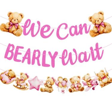 Imagem de 3PCS We Can Bearly Wait Party Banner, Pre-Strung Pink Bear Theme Party Banner Garland Decorations for Girl Baby Shower Decor