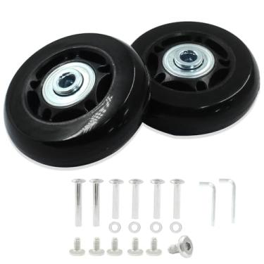 Imagem de Zorveiio Pacote com 2 rodas de substituição de mala de 60 mm x 18 mm Rodas de skate Lnline Sacos de viagem Rodas de borracha Rodas de bagagem com acessórios, preto