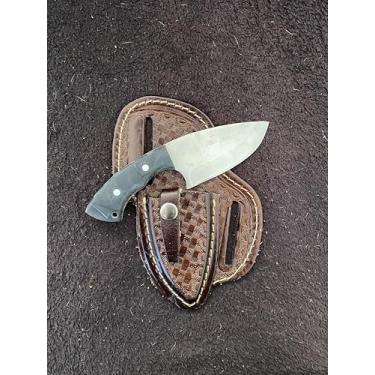 Imagem de Faca Mini Campeira 1 Muladeira com desenho de mula, 15 cm Total, Lâmina em aço Inox 8 cm, Cabo em Madeira Muirapiranga 7cm , Bainha em Couro, Acessivel Tamanho Ideal, Corte Preciso, Pesca, Caça, Churrasco (Preto Lisa)