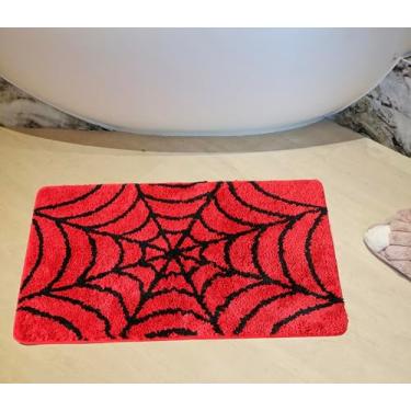 Imagem de Lindo tapete de banho de teia de aranha vermelha tapetes de banheiro acessórios de banheiro, tapete de banho antiderrapante engraçado lavável à máquina tapete de microfibra macia para banheira e