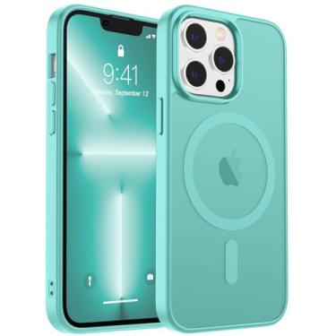 Imagem de zapica Capa magnética para iPhone 13 Pro Max, [compatível com MagSafe] [proteção contra quedas de grau militar] Capa de telefone translúcida fosca à prova de choque antiarranhões, azul e verde