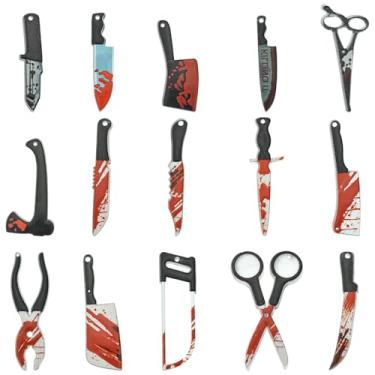 Imagem de KitBeads 30 peças, 15 estilos, opacos, faca, tesoura, berloques de acrílico para ferramentas de Halloween para fazer joias, pulseiras, colares, artesanato a granel