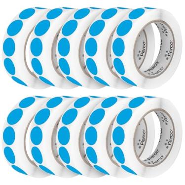 Imagem de Perco Etiquetas adesivas de ponto circular perfurado azul claro de 2,5 cm — 10 rolos, 10.000 adesivos redondos — com adesivo permanente para gerenciamento de inventário, codificação de cores, vendas