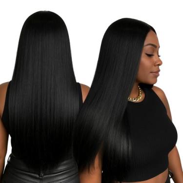 Imagem de Peruca Fibra Orgânica Lisa Sem Franja Natural Preta 70cm - Maya Hair