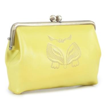 Imagem de CONTACTS Bolsa clutch feminina de couro de cabra de flor integral pequena para mulheres Kiss Lock clutch bolsa vintage para noite bolsa de casamento (amarela)