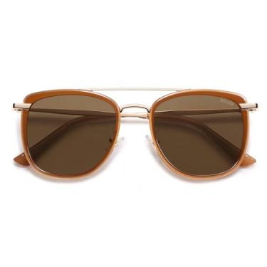 Imagem de SOJOS Óculos de sol retrô aviador quadrado polarizado para mulheres e homens, óculos de sol femininos vintage UV400 SJ2180, Marrom leitoso/marrom, 52-19-146