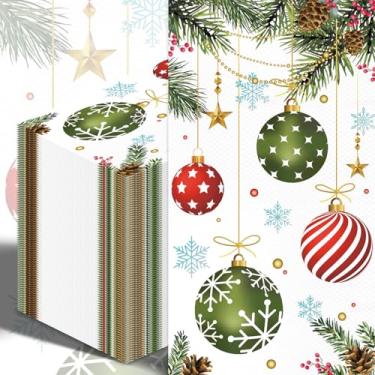 Imagem de Guardanapos de papel de Natal, 100 peças, bola suspensa de Natal, padrão de pinho, toalha de convidado, descartável, bola de árvore de 3 camadas, guardanapos de mão para banheiro, inverno, férias