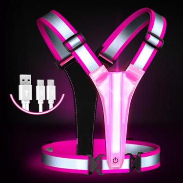 Imagem de Samlior Colete de corrida refletivo de LED, 5 cores, 3 modos de luz, recarregável, luz de LED, equipamento de segurança noturno, colete refletivo de alta visibilidade para corrida, caminhada, ciclismo