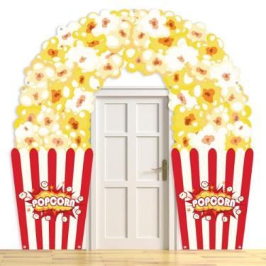 Imagem de Faixa de porta de arco de pipoca, cenário de filme, decorações de aniversário, tema de pipoca, suprimentos de festa, filme, noite, fotografia, fundo, adereço, carnaval, cinema, teatro, letreiro de