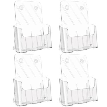 Imagem de KTRIO Porta-folheto acrílico 21,5 x 27,9 cm, porta-cartões de acrílico de literatura porta-cartão de acrílico, revista, panfleto, suporte de exibição de livreto, suporte de mesa ou montagem de parede, pacote com 4