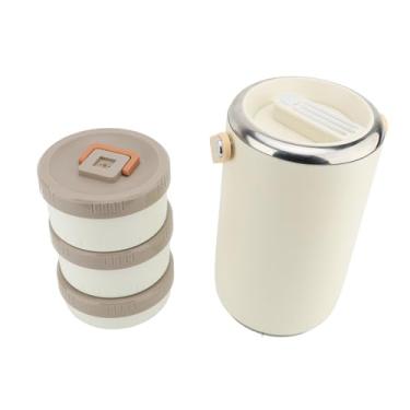 Imagem de aqxreight Jarra de Alimentos Isolada a Vácuo de Aço Inoxidável 2,6L Com Alça Lancheira Isolada Empilhável de 3 Camadas à Prova de Vazamentos para Micro-ondas Segura para Acampamento No Escritório
