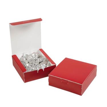 Imagem de Fun Express 12,7 cm x 4 1/5.1 cm x 5.1 cm Caixas de lembrancinha de festa quadradas vermelhas - 12 peças