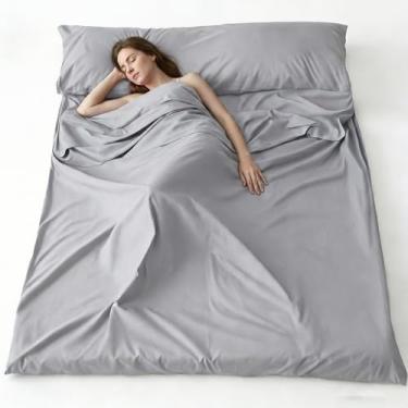 Imagem de Wind Tour Forro de saco de dormir adulto saco de dormir leve portátil lençóis de viagem para hotel forros de saco de dormir duplo para acampamento mochila hotéis (duplo, cinza)