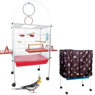Imagem de Viveiro Gaiola Pássaro Calopsita Triplex com Capa (Branco-Vermelho)