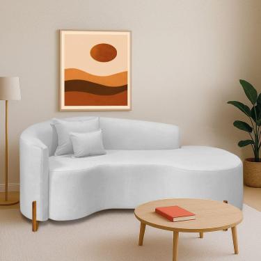 Imagem de Divã Recamier Curvo Sala De Estar Recepção Inglaterra 200cm Pés Madeira Lado Direito Bouclé Branco