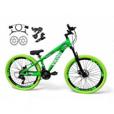 Imagem de Bicicleta Aro 26 Vikingx Tuff Câmbios Shimano Freio Hidráulico 21v Freeride Aro Vmaxx Flame Verde X25