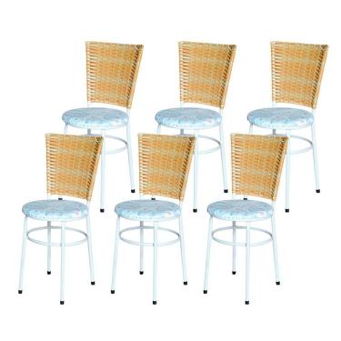 Imagem de 6 Cadeiras Para Mesa Branca Hawai Palha Assento Floral Cor:floral Gelo