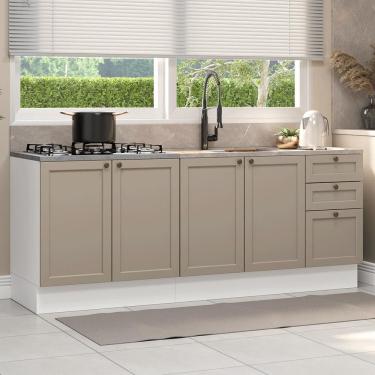 Imagem de Kit Com 2 Balcões De Cozinha 3 Gavetas 4 Portas (sem Tampo E Pia) Branco-crema Vik Madesa 01