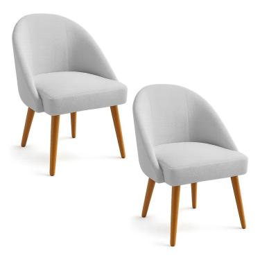 Imagem de Kit 02 Cadeiras Poltrona De Jantar Estofada Luna Boucle Pés Palito Castanho - Pallazio Cor Cinza