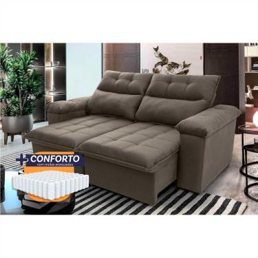 Imagem de Sofá Retrátil Reclinável Verona 1,50m Suede Velut Marrom Claro Molas Ensacadas - King H...