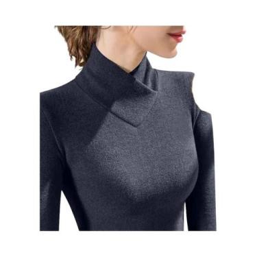 Imagem de Camiseta Térmica Feminina De Fleece Com Decote Em V E Gola Alta Para O