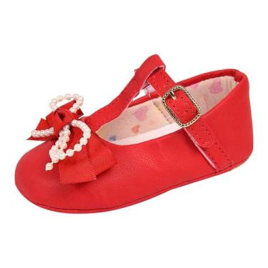 Imagem de Sapatilha para Bebê Lugui Menina com Laço e Pérolas Vermelho - Lugui B