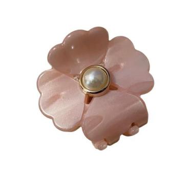 Imagem de Mini Piranha de Flor Marmorizada com Pérola para Cabelo - Pistache Ace