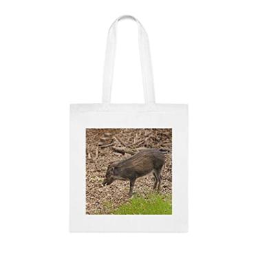 Imagem de Bolsa Visayan Warty Pig, presente de porco, bolsa de ombro de porco, sacos reutilizáveis para porcos, ideia de presente de cesta de Natal de aniversário, Branco