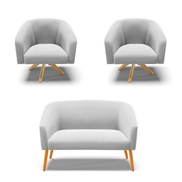Imagem de Kit 1 Namoradeira E 2 Poltronas Cinza Base Madeira