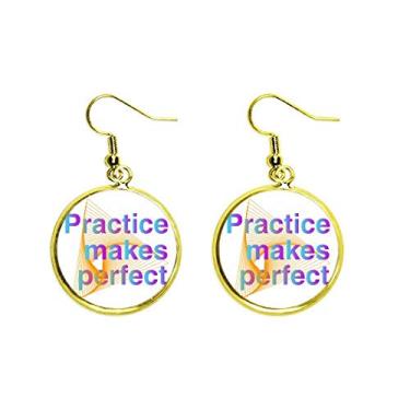 Imagem de Brinco feminino com pingente de orelha em gota dourada com lema Practice Achieve Success, Metal