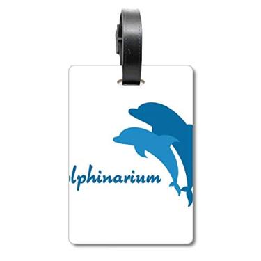 Imagem de Bolsa de mala azul com estampa de golfinhos amigável ao oceano, etiqueta para cartão de bagagem