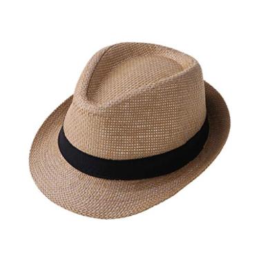 Imagem de angwang Chapéu de palha infantil de verão e praia de jazz Panamá Trilby Fedora chapéu gangster respirável para uso ao ar livre chapéu de sol para meninas meninos