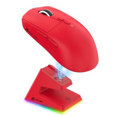 Imagem de ATTACK SHARK X6 Mouse Sem Fio Leve para Gaming com Base de Carregamento RGB, Triplo Modo (Cabo/2.4GHz/BT5.2), 26K DPI, Sensor Óptico PAW3395, Switch HUANO, 5 Botões Programáveis, PC/Mac-Vermelho