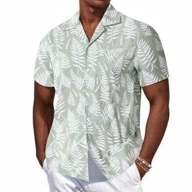 Imagem de Camisas havaianas masculinas Aloha floral tropical verão praia manga curta camisas de botão com bolsos, Verde, G