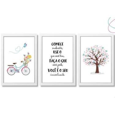 Imagem de Kit quadros decorativos bicicleta árvore flores menina rosa - Creative