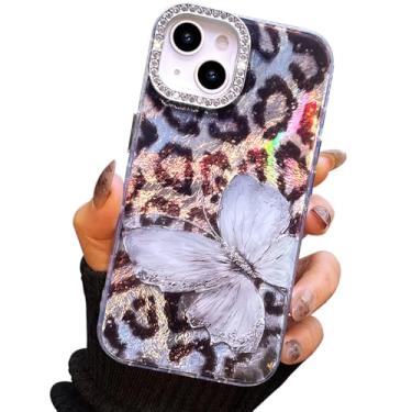 Imagem de I-MGAE-IN-AR Capa compacta para iPhone 15 com design de borboleta, moldura de proteção de lente de câmera de diamante 3D, capa protetora de TPU macia e macia à prova de choque para mulheres estampa de