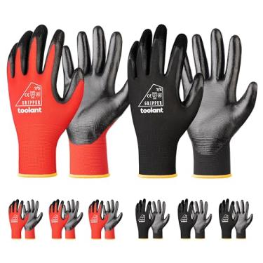 Imagem de toolant Luvas De Trabalho Com Revestimento Nitrila Para Homens, Resistência Superior A Óleo, 6 Pares Segurança Granel Aderência, Tela Sensível Ao Toque, Reparo Automóveis, Jardinagem, Depósito (Verm