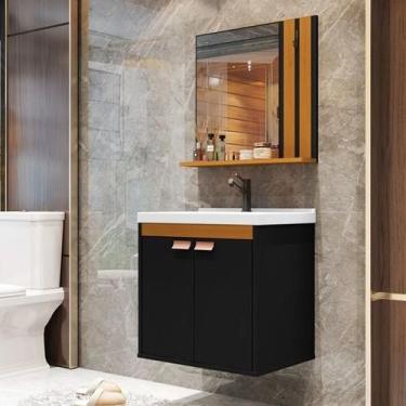 Imagem de Kit Banheiro Completo Palácio Balcão Cuba e Espelho cor Preto / Nature