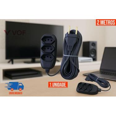 Imagem de Extensão Elétrica 2 Metros Bivolt 3 entradas 110v 220v Prolongador de 