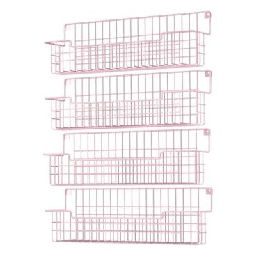 Imagem de AURIKAR Porta-temperos, pacote com 4, organizador de temperos montado na parede para organização de armazenamento de cozinha, prateleira de metal para temperos para armário, despensa, rosa