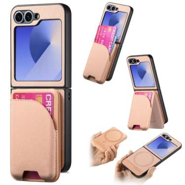 Imagem de Capa para Galaxy Z Flip5 2 em 1, capa de couro tipo carteira magnética removível com porta-cartões (para Galaxy Z Flip5/rosa)