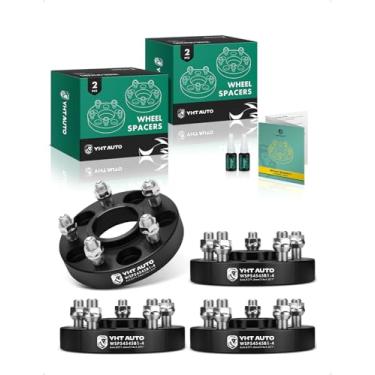 Imagem de YHTAUTO Espaçadores de roda centralizados de cubo 5 x 4,5, 2,5 cm, serve para Chrysler 300 2005-2023, Dodge Charger, Challenger, Magnum 5 x 114,3 mm espaçadores de pneu com parafusos de 14 x 1,5 mm, furo do cubo de 71,5 mm, 5 terminais, 4 peças, adaptador de roda preta