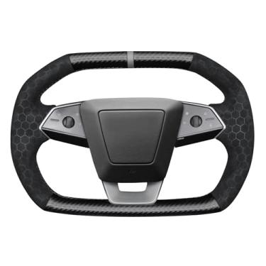 Imagem de MEWANT Capa de volante adequada para Tesla Cybertruck 2023 2024 2025 Acessórios de couro genuíno e camurça envoltório de volante