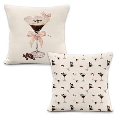 Imagem de Yorhifa Capas de almofada Coquette Bow Espresso Martini 45,7 x 45,7 cm, conjunto de 2, capas de fronhas decorativas para presentes de café expresso, capas de travesseiro para sofá, casa, bar, carrinho