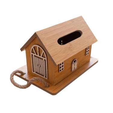 Imagem de Ｂｅｓｇａ Porta-lenços, porta-papel higiênico, decorativo, em formato de casa, dispensador de lenços, organizador de papel facial para quarto e sala de estar, Marrom Claro