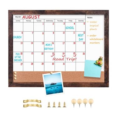 Imagem de Quadro branco apagável a seco para parede, combinação pequena de 33 cm x 43 cm, quadro branco apagável a seco, quadro branco e quadro de avisos, moldura marrom nogueira/quadro combinado de cortiça (WB