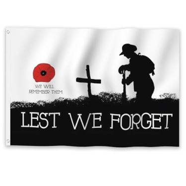Imagem de YongFoto Lest We Forget Bandeira 1,2 x 1,8 m Bandeira Cruz Papoula Guerreiro Bandeira Vermelha Bandeira para Celebrações Patrióticas Casa Varanda Jardim Decoração Dia dos Veteranos Bandeiras com 2